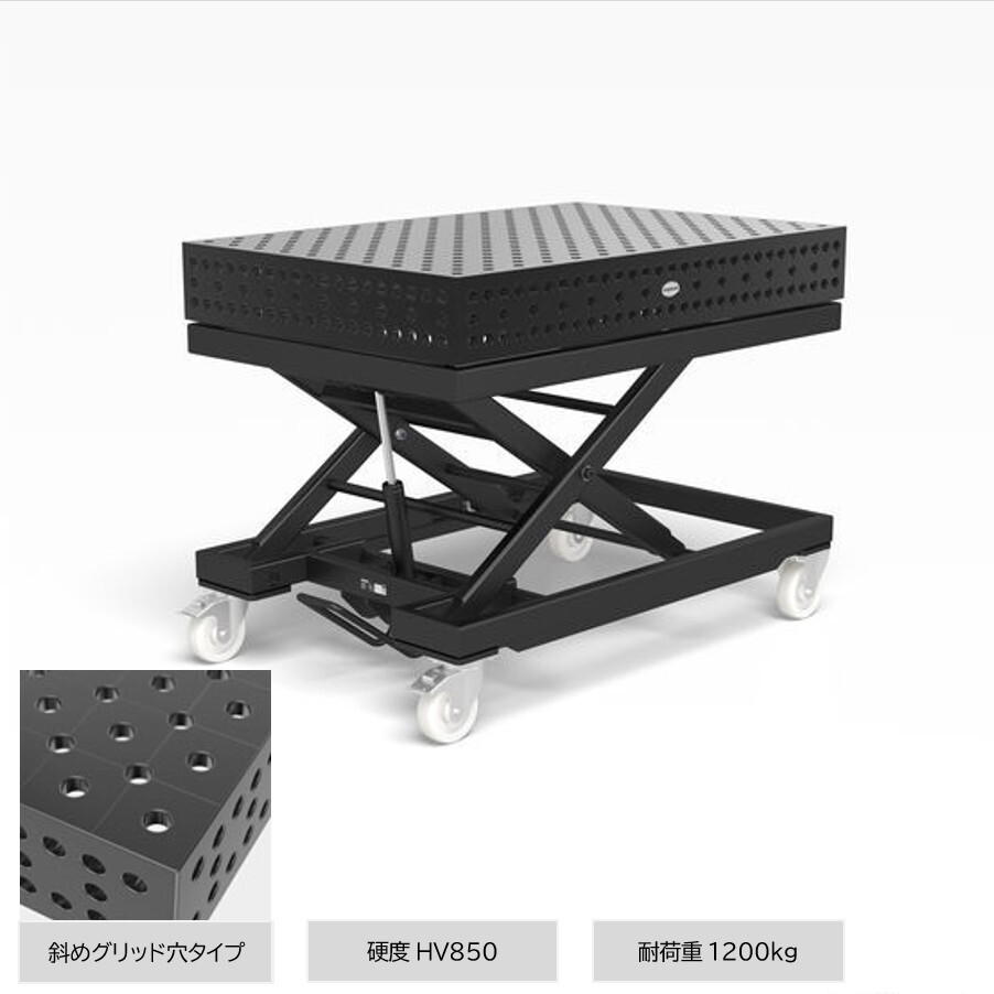 φ２８タイプ・移動式リフティングテーブル　サイズ1500×1000×200mm　耐荷重1200kg